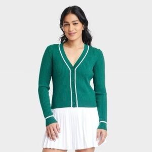 All in Motion Teal V-Neck Cardigan with White Accents